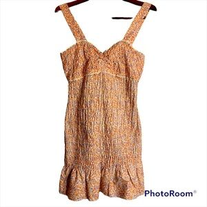 ZARA Floral Smocked Dress Orange Size Medium NWOT